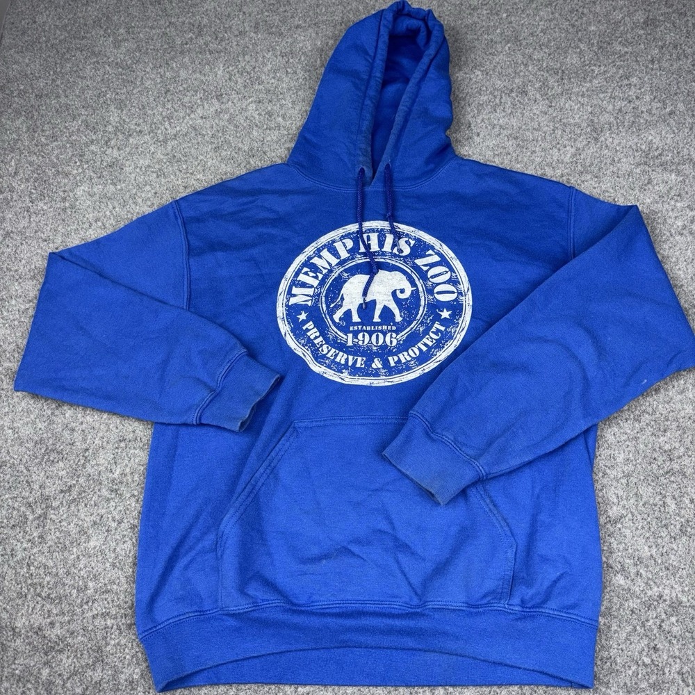 Memphis Zoo Hoodie Mens Large Blue Pullover Preserve & Protect Wildlife Tourist - Picture 2 of 9